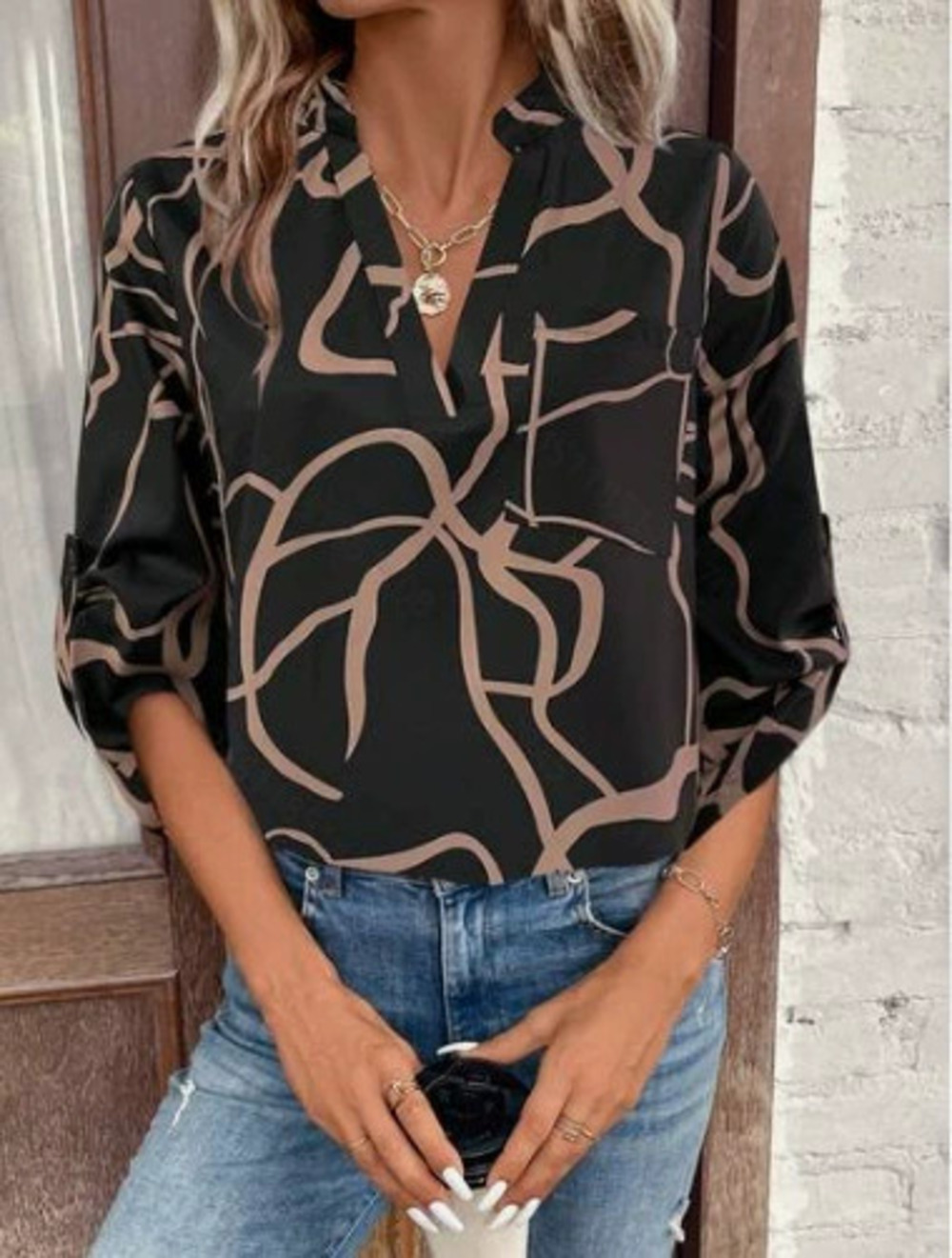 ZARA Abstract Fluid Art Print Loose Long Sleeve Summer Shirt